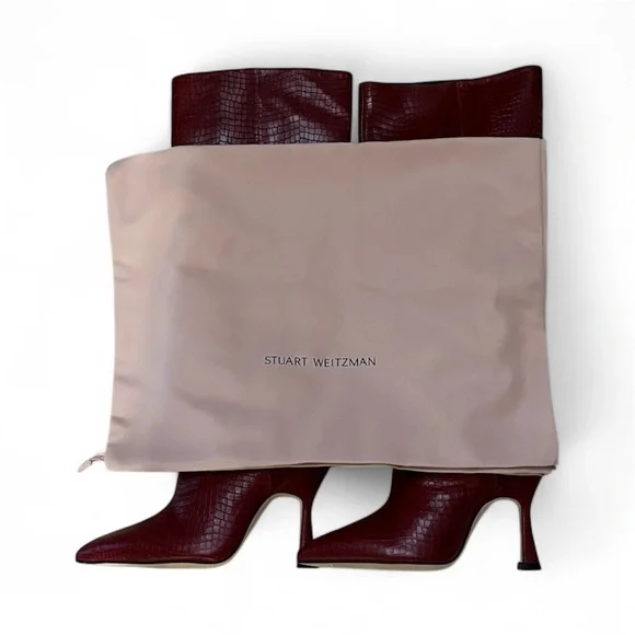 Stuart Weitzman Red Croc-Pattern Heeled Boots - Picture 6 of 8